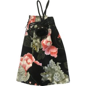 お祭用品 巾着腰下げ 唐獅子牡丹大柄 154A黒
