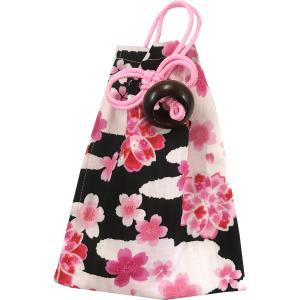 お祭用品 巾着腰下げ 桜ラメ 212ピンク/黒