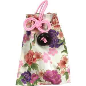 お祭用品 巾着腰下げ 牡丹と桜ラメ 217白