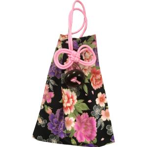 お祭用品 巾着腰下げ 牡丹と桜ラメ 218黒