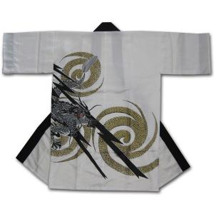 お祭用品 日本の踊り 長半天 龍 〔白〕 造-4065