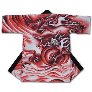 お祭用品 日本の踊り 長半天 龍 赤 直-7945　サイズ：LL