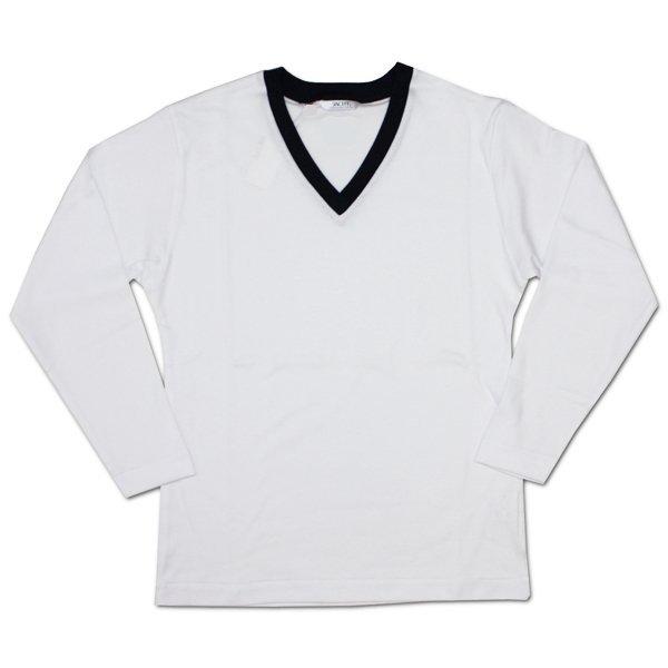 富士ヨット 長袖セーラーズニット L ホワイト/ネイビー 白 セーラー服インナーシャツ