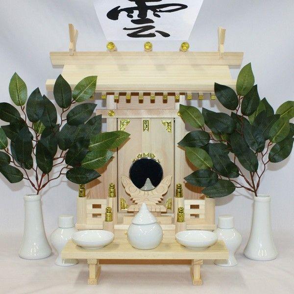 国産東濃桧製神棚 中神明(ちゅうしんめい) 日本製神棚 一社神棚 (神棚セット/神前用具7種セット中...