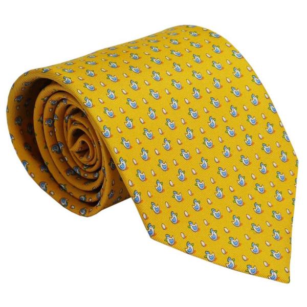 Ferragamo フェラガモ ネクタイ 702663 イエロー系 ニワトリ 鳥 サルヴァトーレ・フ...