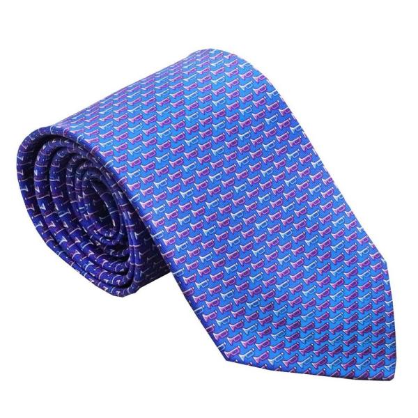 Ferragamo フェラガモ ネクタイ 714002 ブルー系 トランペット ラッパ サルヴァトー...