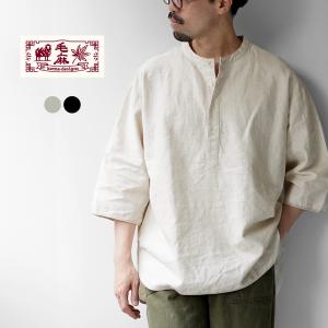KEMA DESIGNS（ケマデザインズ） リネンコットンクロス ヘンリーネックTシャツ/ 麻 メンズ ハーフ 七分袖 日本製