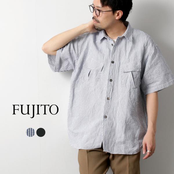 FUJITO（フジト） リネン×コットン シアサッカー ファティーグシャツ / ミリタリー 吸湿 速...