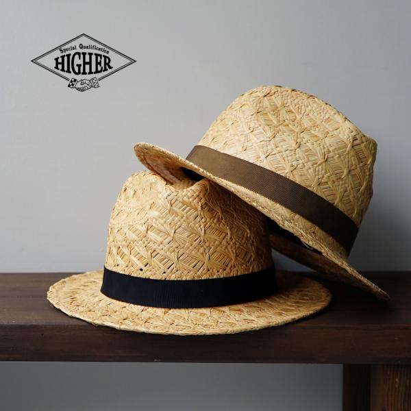 HIGHER（ハイアー） パターンウィービング ラフィア フェドラハット / メンズ 麦わら帽子 ス...