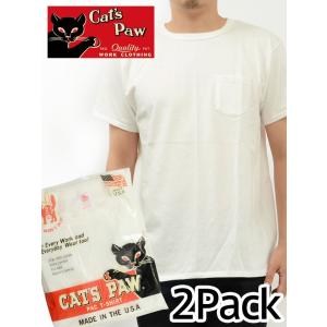 CAT'S PAW キャッツポウ Tシャツ メンズ 無地 半袖 白 ホワイト 2枚セット 2枚組 パックT ポケT ポケットTシャツ アメリカ製 東洋エンタープライズ CP77200｜rodeobros