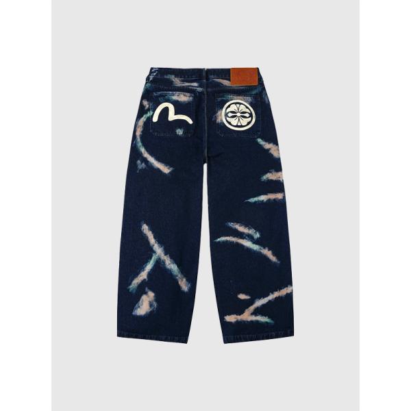 EVISU エヴィス ジーンズ カモメ 家紋 タイダイ デニム パンツ ワイド ルーズ ボタンフライ...