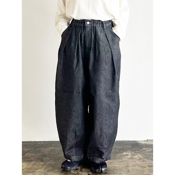 HARVESTY ハーベスティ ブラック デニム サーカスパンツ レディース メンズ タック ダーツ...