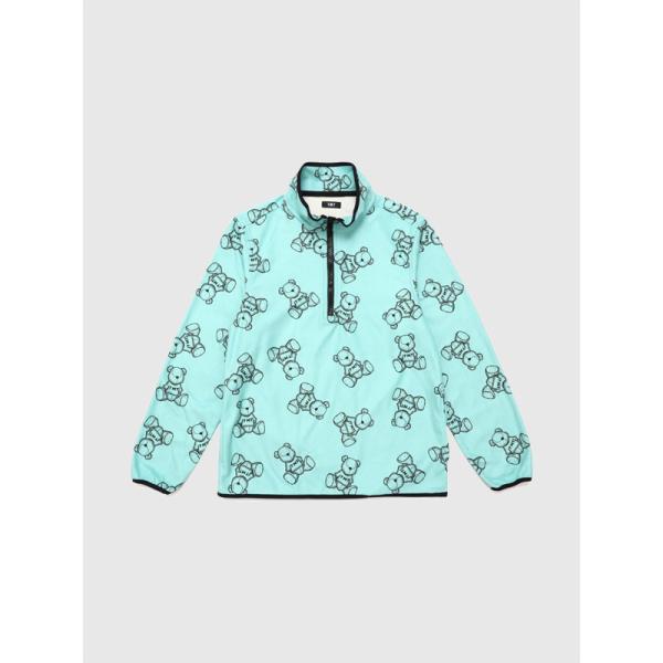 TMT フリース ジャケット レディース メンズ ハーフジップ 日本製 TMT ベア 総柄 ターコイ...