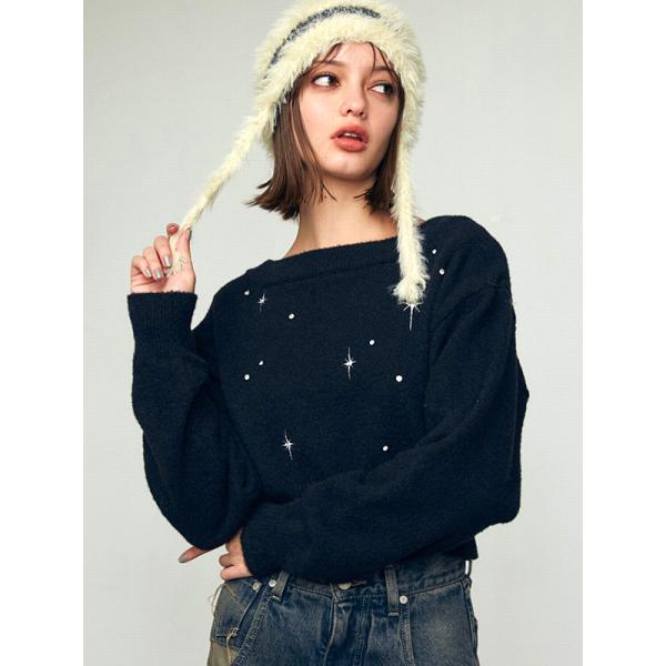 EMODA エモダ スパーク ビジュー ニット レディース スパークデザイン メタリック刺繍 042...