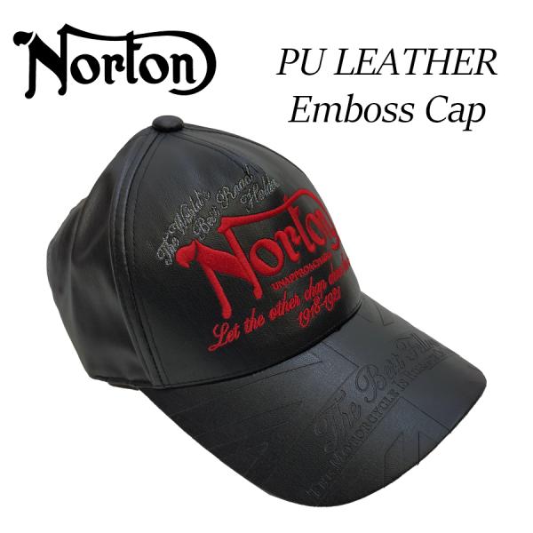 ノートンモーターサイクル PUレザー キャップ Norton 帽子 エンボス加工×刺繍 231N87...
