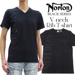 ノートン ブラックシリーズ テレコTシャツ Norton Vネック 半袖Tシャツ ロゴ刺繍 242N1010B 黒 新品｜rodeomatubara