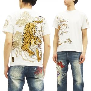絡繰魂 粋 Tシャツ 272520 信長の虎 刺繍 和柄 KARAKURI 半袖Tシャツ 白 新品｜rodeomatubara
