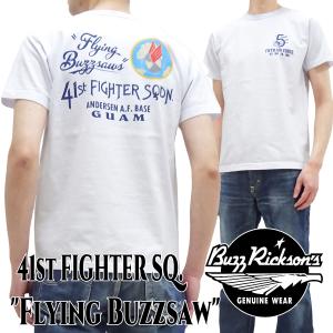 バズリクソンズ ミリタリー Tシャツ BUZZ RICKSON'S 41st FIGHTER SQ. フライングバズソー Tシャツ BR79128 ホワイト 新品｜rodeomatubara