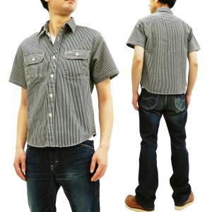 シュガーケーン ヒッコリーストライプ ワークシャツ SC37944 Sugar Cane 半袖シャツ プレーンモデル 黒 新品