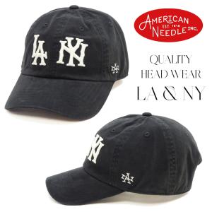 アメリカンニードル キャップ ピグメント加工 ベースボールキャップ LA NY ロサンゼルス ニューヨーク 帽子 SMU697A-LANY 黒 新品｜rodeomatubara