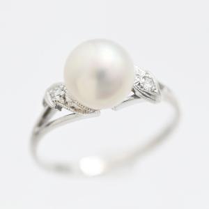 MIKIMOTO ミキモト パールリング ダイヤ Pt950 8.8ミリ MIKIMOTO（ミキモト） パールダイヤモンド リング 指輪 7号 8.9ミリ