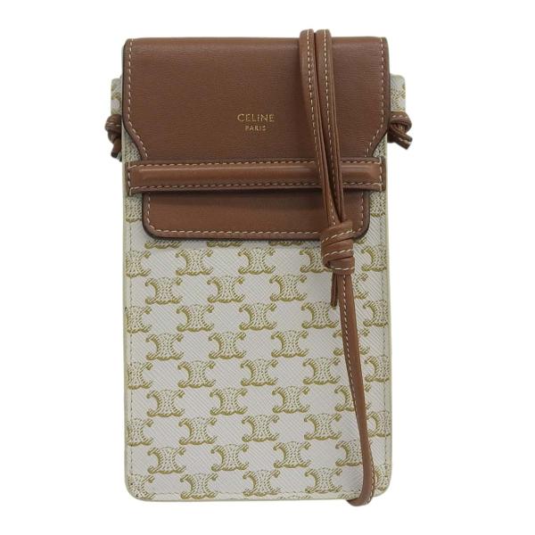 セリーヌ CELINE トリオンフ フラップ付モバイルポーチ 斜め掛け トリオンフキャンバス×ラムス...