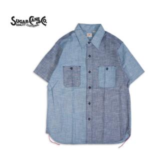 SUGAR CANE シュガーケーン 半袖シャツ "CHAMBRAY CRAZY S/S WORK SHIRT” SC38911｜rogues