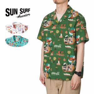 SUN SURF サンサーフ　半袖 アロハシャツ　COTTON × LINEN HOPSACK OPEN SHIRT　“ハワイへ行こう！”　by 柳原良平 with MOOKIE　SS39333｜rogues