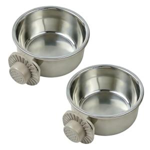 ペットぶら下げボウル ペットボウル ハンガー ゲージ用 ペット食器 餌入れ 固定 猫 犬 うさぎ 小動物用 食器 (2個-L-グレー)