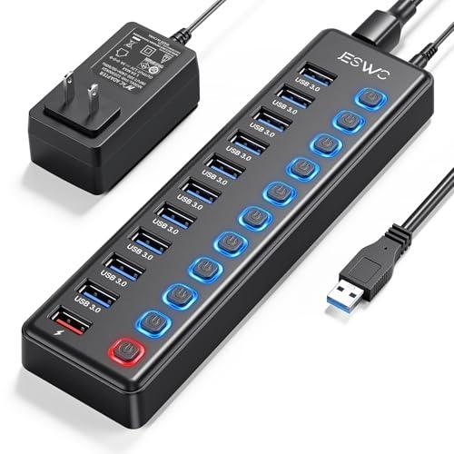 JESWO USBハブ 電源付き USB3.0ハブ 10ポートの 拡張+ 1充電ポート セルフパワー...