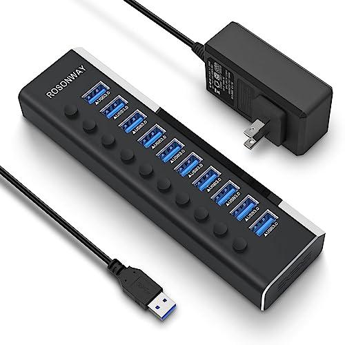 USB3.0ハブ 電源付き ROSONWAY 10ポート USBハブ アルミ製で アップ 5Gbps...