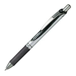 ぺんてる ゲルインキボールペン ノック式エナージェル 0.7mm シルバー軸 黒インキ BL77-A