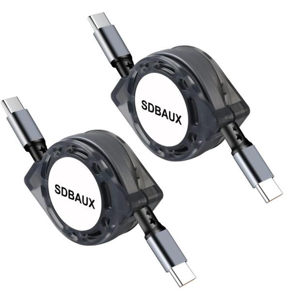 2本セット/1MSDBAUX 巻き取りUSB-C ケーブル PD対応 60W 3A 急速充電 480...