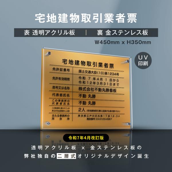 2025年4月からの【新様式対応】宅地建物取引業者票 改正 看板W45cm×H35cm 【金ステンレ...