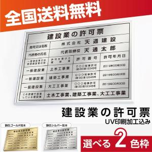 建設業の許可票 看板 壁付 約W520×H370mm ステンレス製看板 額縁 法定看板専門 kin01
