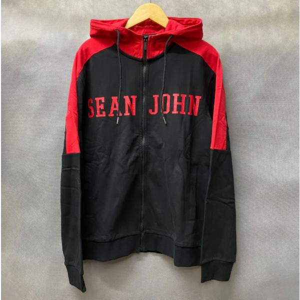SEANJOHN ショーンジョン ラグラン袖 ジップアップ パーカー 黒 赤 パフダディ
