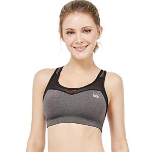 Yvette ハイサポート スポーツブラ 揺れない レディース メッシュ切り替え パッド 後ろホック付き ノンワイヤー フィットネスブラ