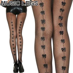 MusicLegs(ミュージックレッグス) リボン付きバックシームフィッシュネットストッキング/タイツ ML923 黒 ブラック パンスト パーティー レディース｜rollincandy