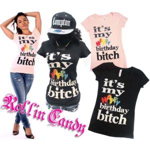 LA直輸入♪ラインストーン付き It's my birthday bitch Tシャツ ダンサー ダ...