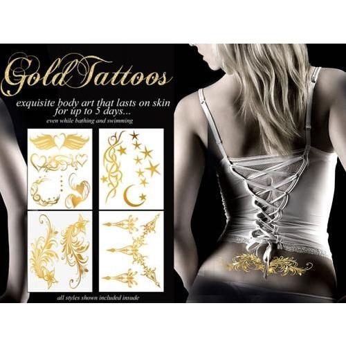 LA直輸入♪GOLDタトゥーシール4枚セット TATTOO/ゴールド 02 ショーガール コスプレ ...