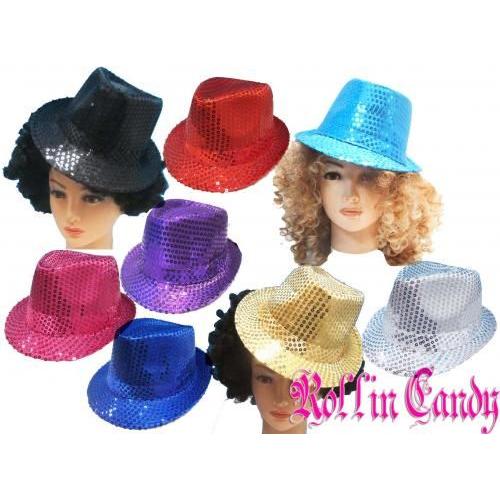 8カラー♪総スパンコール 中折れハット ダンサー ダンス ステージ 衣装 B系 HIPHOP パーテ...