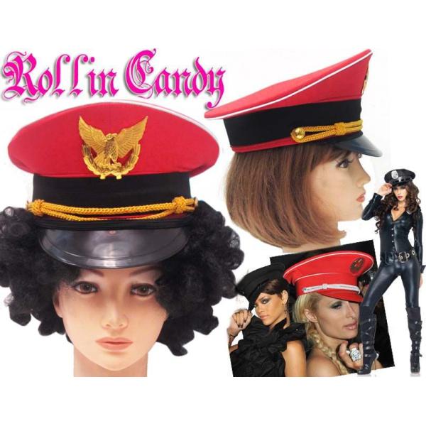 ダンス・ステージ衣装、コスプレに♪ミリタリーハット軍帽/マリンハット/ポリスハット/警官帽子 赤 レ...