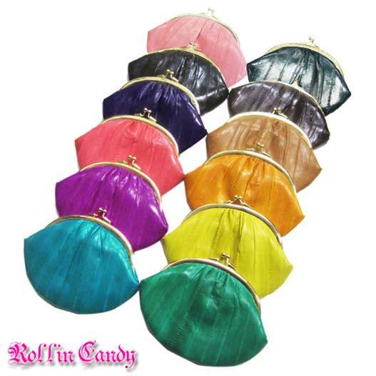 うなぎの本革!! 高級イールスキン がま口ポーチ 財布/ウォレット うなぎの皮 小物入れ プレゼント...