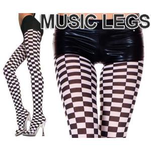 MusicLegs(ミュージックレッグス) チェッカーフラッグタイツ/ストッキング ML7006 黒白モノトーン モノクロ コスチューム レフリーピエロ ダンス衣装ブラック｜rollincandy