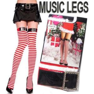 クリスマス☆サンタクロースコスチュームに♪MusicLegs(ミュージックレッグ) バックル付き サイハイボーダータイツ/ストッキング 4776｜rollincandy