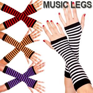 MusicLegs(ミュージックレッグス)ボーダーデザインオペークアームウォーマー ML422 アームグローブ 手袋 コスチューム コスプレ ハロウィン ダンス衣装｜rollincandy