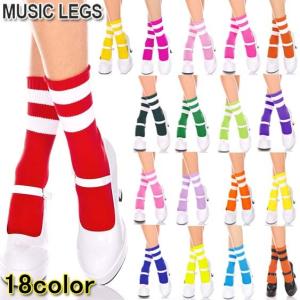 MusicLegs(ミュージックレッグス)2本ライン入り アクリルクルーソックス ML526 カラーベース コスチュームダンス衣装靴下ハロウィンコスプレダンサー｜rollincandy