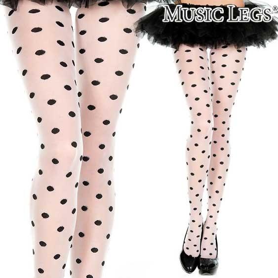 MusicLegs(ミュージックレッグス)モノトーン ポルカドットプリント ストッキング/タイツ M...