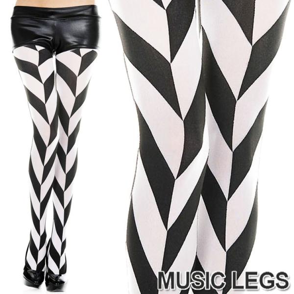 MusicLegs(ミュージックレッグ)ダイアゴナルデザイン黒白タイツ/ストッキング ML7085 ...