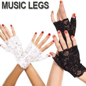 MusicLegs(ミュージックレッグス) レースフィンガーレスショートグローブ ML416 手袋 ブラック ホワイト レディース パーティー ウェディング ダンス衣装｜rollincandy